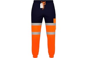 GM WORKWEAR Hi Vis Jogging Bottoms Safety Work Sweat Pants Fleece Trousers Joggers S-3XL – Yellow/Black, Orange/Black, Navy/Orange, Navy/Yellow