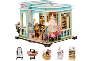 HJBHDOLL Kit de miniatura para casa de muñecas 1:24, modelo a escala 1:24, con muebles, luces LED, rompecabezas de madera, manualidades, para adultos, niños, adolescentes, regalo de cumpleaños (tienda de