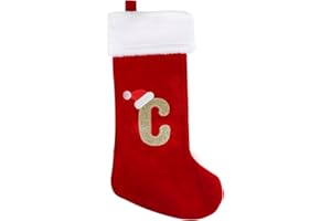 SULOLI 20 Inch Monogram Christmas Stockings with Letters, Super Soft Plush Large Embroidered Red Letter Stockings for Christmas Holiday Xmas Gift