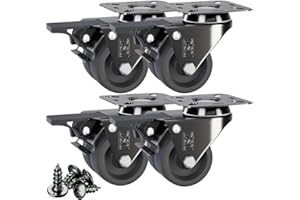 DSL DAILY SUPPLY LTD. DSL Caster Wheels set of 4 - TPR Heavy Duty Braked 50mm Swivel Castor Wheels Trolley – No Floor Marks Silent Rubbered Castors for Furniture – upto 400KG + Free Fitting