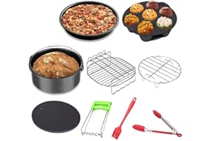 ONMIER Heißluftfritteuse Zubehör, 9 Stück Air Fryer Zubehör Kit mit Antihaftbeschichtung, Backform, Pizza Pan, Grillrost, Dämpfen Rack, Silikonmatte, Muffinform - für 3,2L und oben XL Princess Philips
