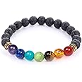 7 Chakra Healing Bracelet with Real Stones, Volcanic Lava, Mala Meditation Bracelet - Men's and Women's Jewelry - Protection, Energy, Healing