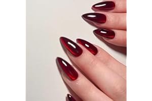 NLFOX Red False Nails - 30pcs Cat Eye Design Burgundy Stick on Nails - Medium Length Red Press on Nails in 12 Sizes - Almond Fake nails with Glue - Stiletto French Tip False nail