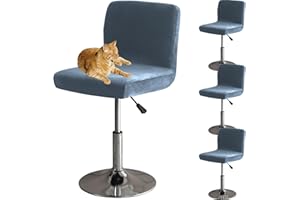 HOMECOVER Coprisedia Da Bar Con Schienale, Elastico Velluto Tessuto Copriseduta Per Sgabelli Da Bar Rimovibili Schienale Basso Girevole Coprisedie-blu grigio-4 pezzi