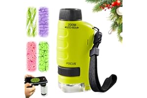 TBLMPNE Microscope Enfant Portable 60-120x, Microscope de Poche Éducatif avec LED, Petit Scope Enfant avec Lamelles | Jouet Scientifique Filles Garçons 4-16 Ans (Vert)