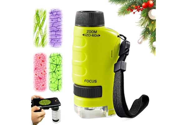 Microscope Enfant Portable 60-120x, Microscope de Poche Éducatif avec LED, Petit Scope Enfant avec Lamelles | Jouet Scientifique Filles Garçons 4-16 Ans (Vert)