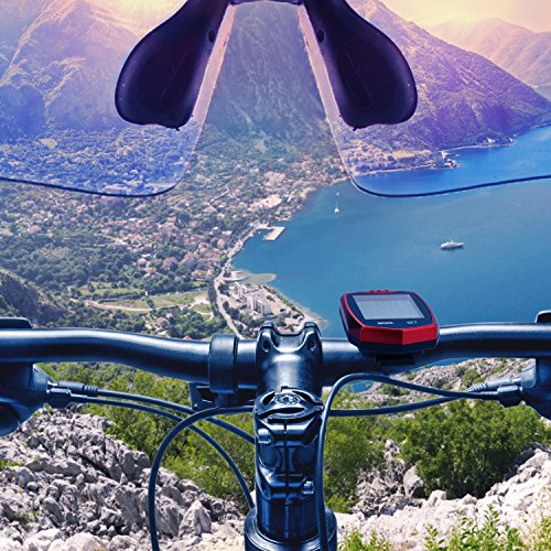 Vegbirt Fahrradcomputer, Drahtloser Fahrradcomputer, Kilometerzähler, automatische Wake-up Große Hintergrundbeleuchtung LCD Display (Rot) - 5