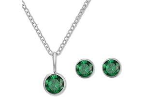AOWVUTS Parure de Bijoux Pour Femme, Collier de Naissance Pierre Precieuse Solitaire Ensemble de Bijoux, Cristal Zircone Pendentif Ensemble Collier et Boucles D'oreilles
