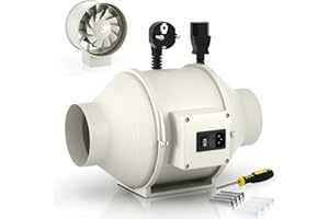 FanGoFast Extractor de Aire 100 mm con Controlador Ajustable, 230V En Línea Ventilador Extractor de Conducto con enchufe IEC para Baño, Booster, tienda de cultivo, Garage, Cucina