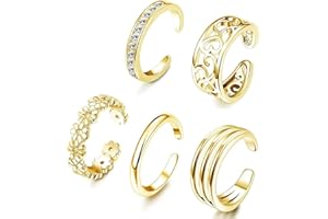 LEEQBCR - 5 Pcs Anello da punta in argento 925, donna, anello a fascia aperta regolabile, anello, gioielli (oro)
