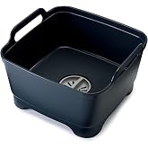 Joseph Joseph Wash&amp;Drain Kitchen Sink, Washing Bucket, Dish Drainer with Handles and Drain Stopper in Plastic, 9 Litres, Grey