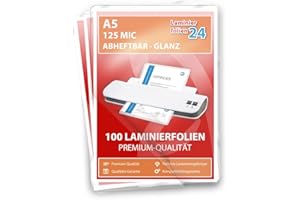 LAMINIERFOLIEN24 XLam Laminierfolien A5-2 x 125 Mic - glänzend - abheftbar - 100 Stück - PREMIUMQUALITÄT FÜR PERFEKTE LAMINIERERGEBNISSE
