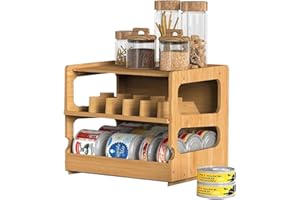 Niciksty Bambusowy organizer na puszki do spiżarni, 2-poziomowy organizer do spiżarni, do 36 puszek do spiżarni, szafki kuchennej, blatu
