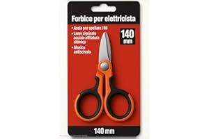 TERRYSHOP74 Forbici 140 mm da elettricista lame micro dentate incavo spella fili manici ricoperti ed isolati con nylon presa ergonomica