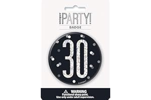 Unique Party 83508 30 Geburtstags-Anstecker - 7,5 cm - Glitzer Schwarz & Silber Geburtstag