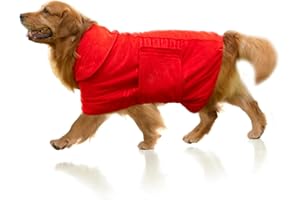 WE ART LEAVES Dog Towel-400 GSM XL Size Red Microfiber Dog Drying Coat-Double Layered Dog Towels for Drying Dogs-Fast Drying Dog Bathrobe -Super Absorbent Hook & Loop Design Dog Robe