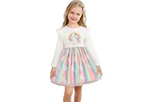 QIRAOXY Niñas Vestidos Vestido sin Mangas de Tul Tutu Vestido de la Princesa del Tema del cumpleaños del Partido Vestido Casual A-Line Toddler Kids Girls Unicorn Dress para 2-7 Años