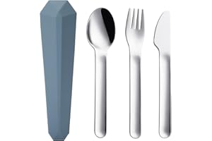 DEVICO Travel Cutlery Set with Case, Portable Picnic Camping Utensils Set for 1, Reusable 18/8 Stainless Steel Fork Spoon Knife for Lunch School Workplace, Dishwasher Safe (Blue)