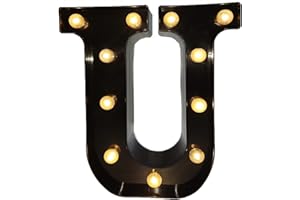 PROYATECH Black Alphabet Marquee Letters LED 26 Alphabet Light Up Letters with Diamond Bulb Battery Powered Led Letter for Wedding Birthday Christmas Home Bar Decoration Party Night Light (Black Letter U)