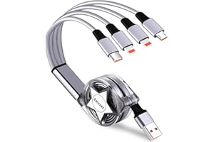 Amuvec Multi 4 in 1 Retractable Charging Cable, 1M 3A Fast Phone Charger Cables with 2*iP Type C Micro USB Connector, for Phone, Samsung Android, Huawei, Moto, Xiaomi, Sony, Nokia, Oppo, PS4