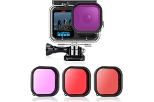 AFAITH 3 PCS Filtres de Plongée + Boîtier étanche pour GoPro Hero 9 10 11 12 Black, Boîtier de Protection pour Photographie de Plongée sous-Marine + 3 Filtres de Plongée pour GoPro Hero 9/10/11 12