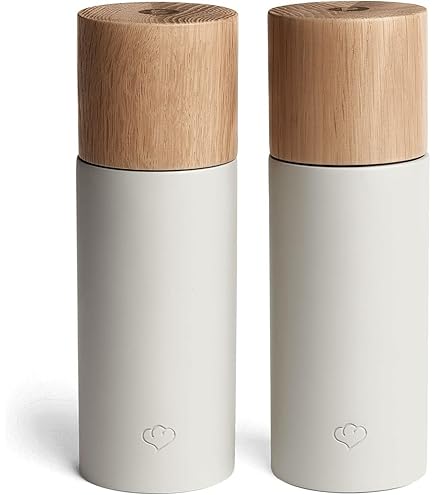 IMEEA Set Di 2 Macinasale E Pepe In Legno Di Quercia – Macinini In Ceramica Regolabili – Altezza 20,5 Cm - 2