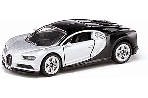 siku 1508 - Voiture De Sport Bugatti Chiron, Jouet Pour Enfants, Métal/Plastique, Argent/Noir, Portes Ouvrables