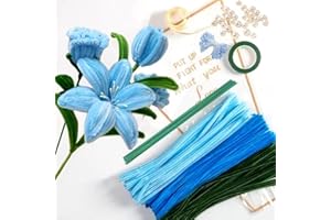 HanCheng Blue Pipe Cleaner Set with 150 Pipe Cleaners Colorful in 3 Colors（Dark Blue,Light Blue,Green,8 Green Florist Wire,40 Pearls,40 Corolla,Florist Tape,Craft Glue,Flower Cellophane Bag,Ribbon