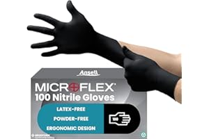 Ansell MicroFlex 93-852 Guantes Nitrilo Sin Polvo, Guantes Desechables Resistentes, Guantes Negros Latex Free, Guantes Trabajo Multiusos, Guantes Nitrilo Talla XS (100 Unidades)