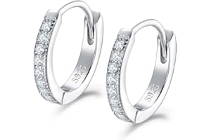 Shuxin Creolen Silber Damen Ohrringe, 925 Sterling Silber Creolen mit AAA Zirkonia, Durchmesser 13mm Klein Schlafen Kreolen, Kommt in Schmuck Geschenk Box (Silber/Gold/Rosegold)