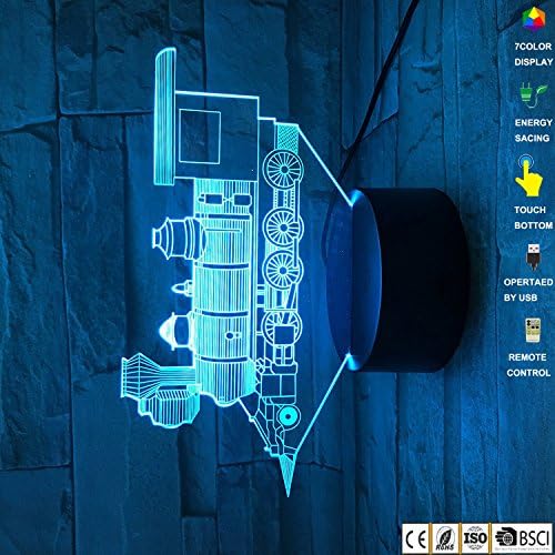 FARS 3D Visual Lamp Optical Illusion Led Night Light, Amazing 7 Color Changing train 3d led illusion lamp Touch Sensitive Switch Lamps Remote Control tablet Desk lamp with Acrylic Flat, ABS Base,Mrio USB Charge for Home Decor