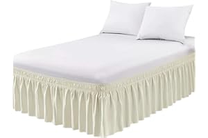 GENERIC Mantovana giroletto avvolgente per letto, regolabile, elastica, con volant, per letto matrimoniale, king size, lavabile in lavatrice (beige-1, king size)