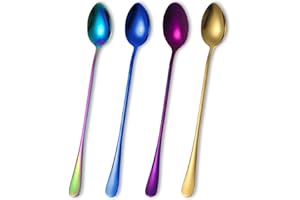 BREMOROU 4 Stück Latte Macchiato Lange Löffel für Longdrink, Eisbecher, Cocktail Bar - Rührlöffel für Eiskaffee, Eistee, Milchshake