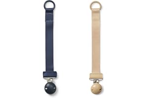 Elodie Details Pack de 2 Attache-Tétine en Tissu et Clip en Bois, pour Bébé Garçon et Fille, Anneau Universel en Silicone, S'adapte à Toutes les Sucettes - Juniper Blue/Pure Khaki