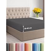Fitted Sheet 180x200 - Microfibre Pocket 40cm (16") - Dark Grey | Soft, Breathable, Wrinkle, Non-Iron, Brushed, Elastic Rubbe