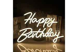 SIGNSHIP Happy Birthday Letrero de neón, luz de neón LED blanca cálida, decoración de pared para el hogar, dormitorio, Bar, Club, decoración de fiesta de cumpleaños con USB, regalo de cumpleaños