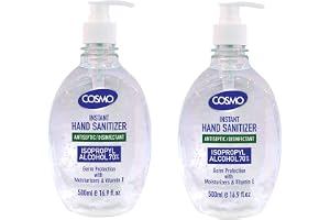 COSMO Instant Hand Sanitizer Antiseptic/Disinfectant 500ml Gel Pack of 2, IPA 70%, Moisturizers, Vitamin E