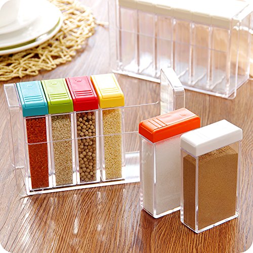 YIXIN Gewürzstreuer Gewürzdosen Set mit 6 Teilen aus Kunststoff mit dem Aufbewahrungsregal Accessoires für Küche（Farbe） - 2