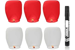 MXHBSTP 7pcs Set Chinese Sky Lanterns,Red and White Paper Lanterns and Marker,Chinese Lanterns,Sky Lanterns for Memorials, Celebrations and Emotional Blessings