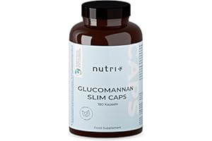 NUTRI + nutri+ Perte de poids avec Glucomannan Capsules de Satiété - 180 capsules coupe-faim - Slim Caps - hautement dosé - Remplissage de l'estomac - développé par des nutritionnistes