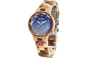 BEWELL Coloré Casual Femmes Montre Naturel Bois Montre Poids-léger Montre à Quartz avec des Couleur mélangée