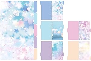 CLKE 5 separadores de plástico A5 con 6 agujeros, separadores de plástico, separadores de plástico A5 con flor de cerezo y cielo estrellado