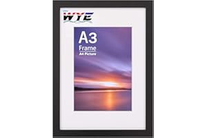 wyewye Marco de fotos A3 de madera maciza 29.7 x 42 cm, marcos de madera A3 negro con soporte adecuado para póster de ilustración de impresión A3/A4, con ventana de plexiglás para montaje en pared