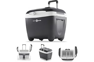 Peme Vital Glacière Électrique 50L – Refroidissement Thermoélectrique, Double Alimentation 12V & 230V, Couvercle à Double Porte, pour Camping, Voiture, avec Poignée et roulettes