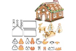 Beylos 18 Pcs 3D Christmas Cake Gingerbread House Cookie Cutters Set(Stainless Steel), Biscuit Tool Baking Molds, Gingerbread House & Christmas Tree Snowman Sleigh Elk Shapes