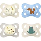 MAM Original Baby Pacifier 0-6 Months, Day and Night, 4 pcs | Includes Glow in the Dark Soothers with Symmetrical, Flat and F