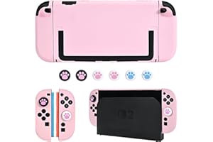 DLseego Housse de Protection pour Console Switch 2,Housse de Protection Anti-rayures et Robuste avec 2 Poignées Cover et 6PCS Capuchons Joystick ,Rose