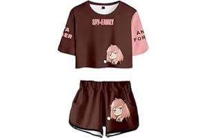 ACSEFIRE Frauen Mädchen Anime Spy x Family 3D Kurzes T-Shirt Set Anya Forger Cheerleader Uniform Kurzarm Sweatshirt Elastische Taille Shorts 2 Stück/Set