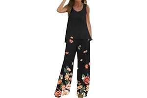 GENERIC Chandal Mujer Casual Original Chaleco Estampado Verano Para Mujeres Blusa Piernas Anchas Pantalones Largos Manga Corta 2024 Nueva Conjunto Mujer Vestir Dos Piezas Elegante-3
