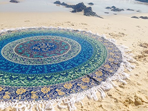 Handicrunch Mandala Peacock Tapestry Wall Hanging Indian Circle of Flowers Purple Round Throw Beach Picnic Blanket Round Bed Sheet Roundie Table Cover